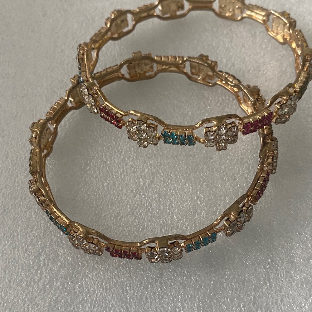 Elegant Gold and Multicolor Crystal Bangles